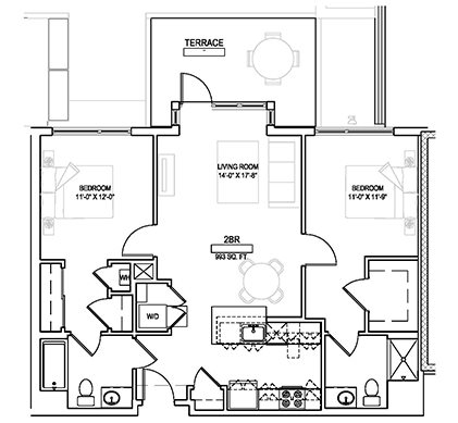 Two bed/Two bath - 993 sqft. Floor Plan 8